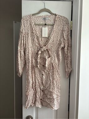 Faithfull the Brand Cream Dress with Dusty Pink Floral Print
